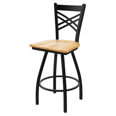 Holland Bar Stool Co 36" Swivel X-Tall Bar Stool, Black Wrinkle, Nat Oak Seat X820